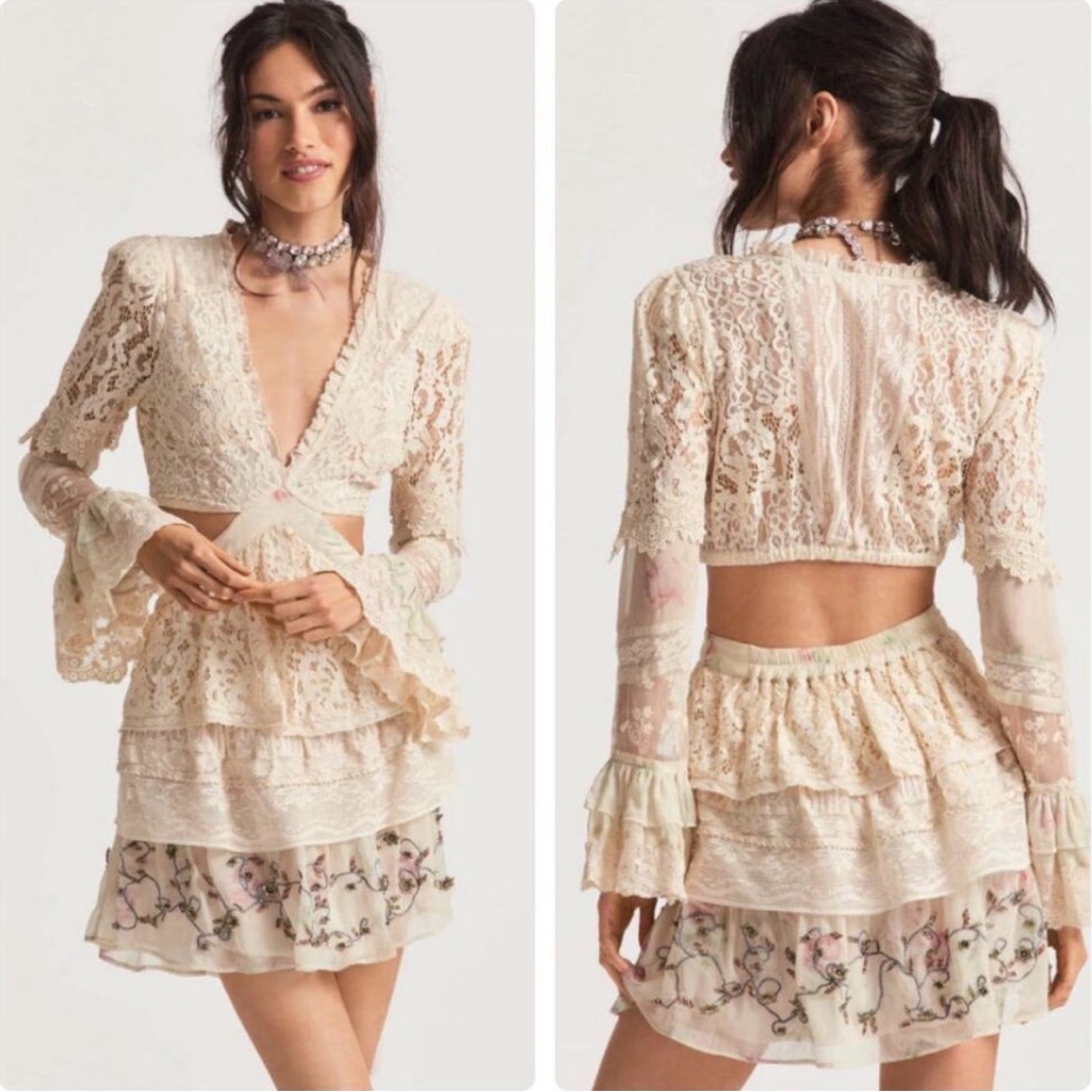 Loveshackfancy Karine Mini Dress Floral Women In Magnolia Tea - Xs